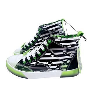 NEW BEETLEJUICE Green Black White Striped High Top Sneaker Shoe Women's 7.5